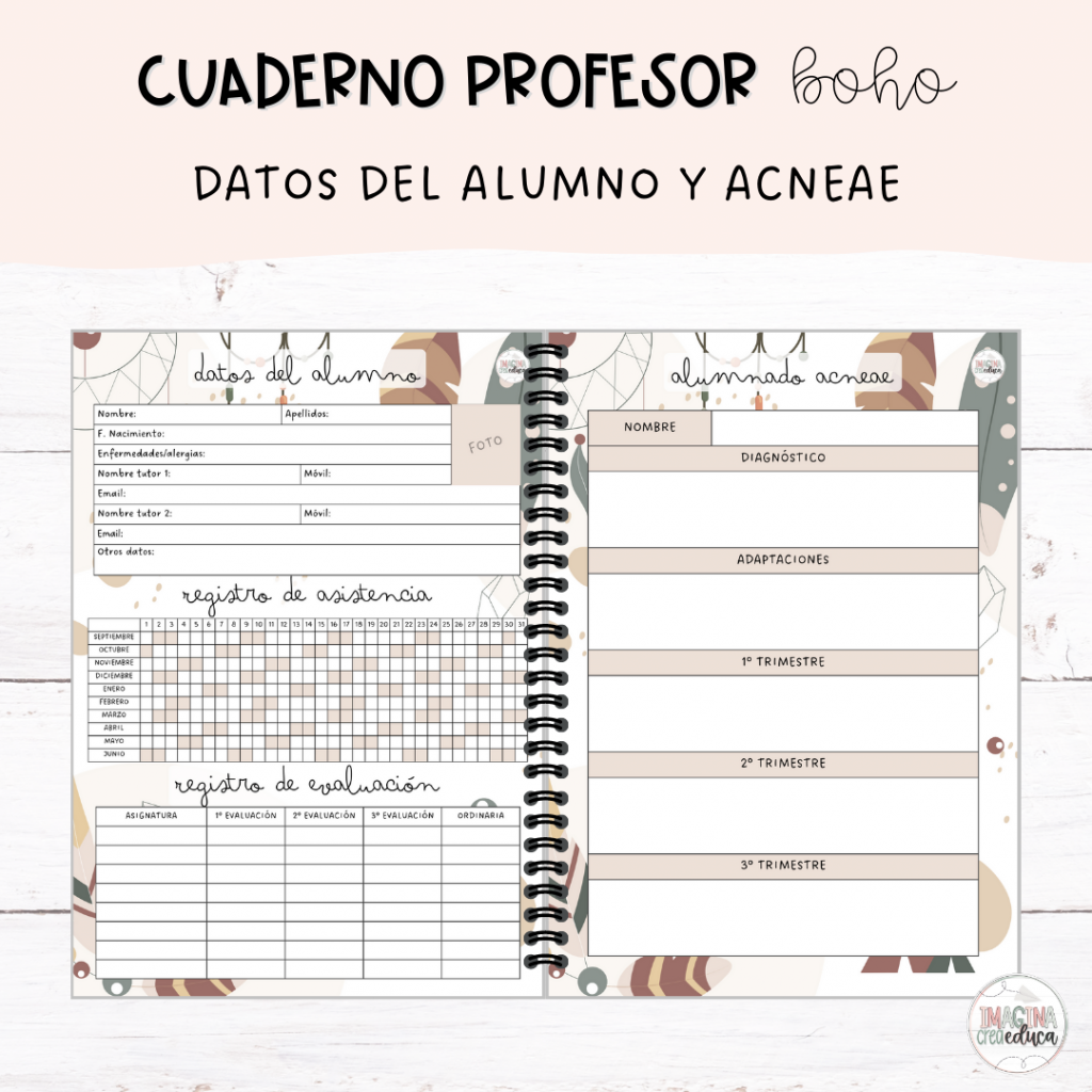 Cuaderno del profesor boho Imagina, crea,